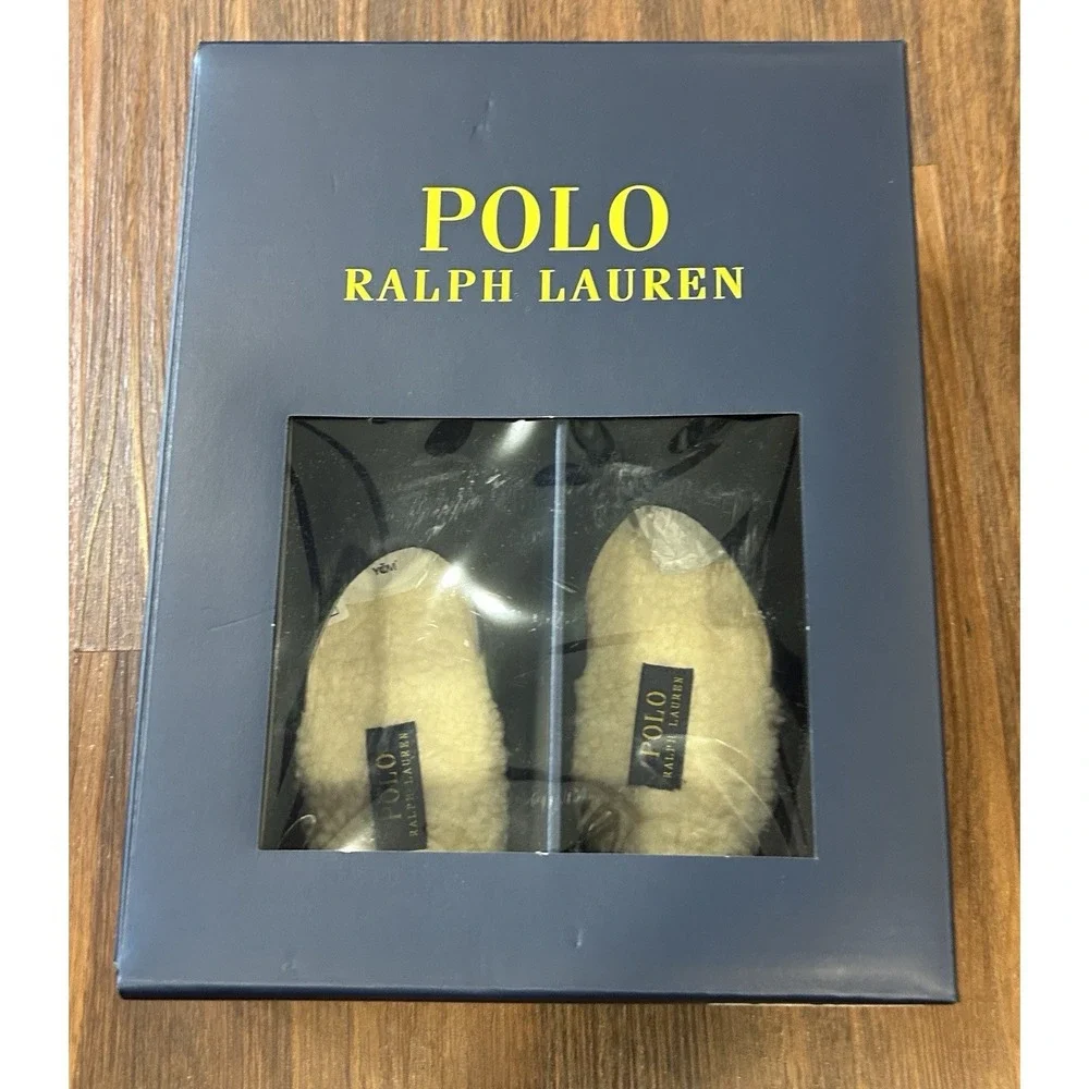 Polo Ralph Lauren Men's Klarence Scuff Slippers Black, White Pony Sz 8 New